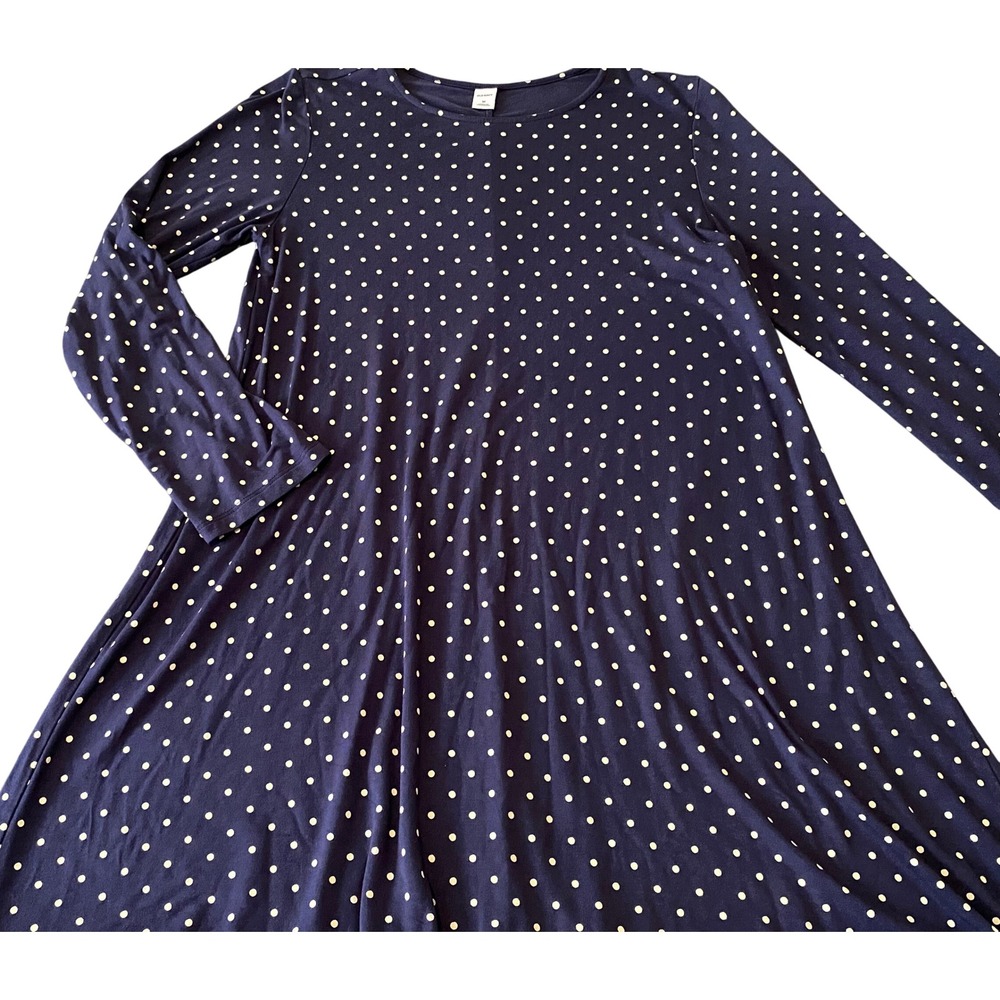 Old Navy Womens Navy Blue Polka Dot Long Sleeve Swing Dress Medium